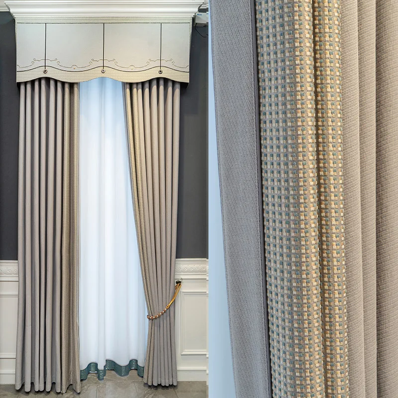 

Modern Simple High-end Atmospheric Thickened Blackout Chenille Jacquard Window Curtains for Living Dining Room Bedroom Villa