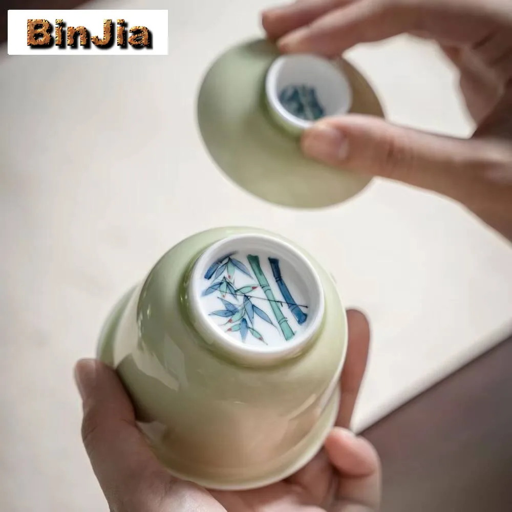110Ml Hand-Painted Bamboo Art Gaiwan Creative Blue And White Tea Tureen Making Cover Bowl Ceremony Equipment Collection