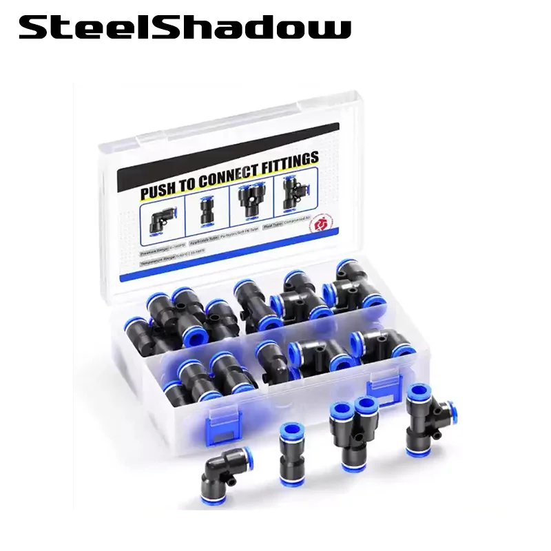 

40Pcs/Box Set Air Hose Connector 1/4 Inch OD PU+PE+PV+PY Air Pipe Tube Quick Release Pneumatic Push to Connect Fittings Kit