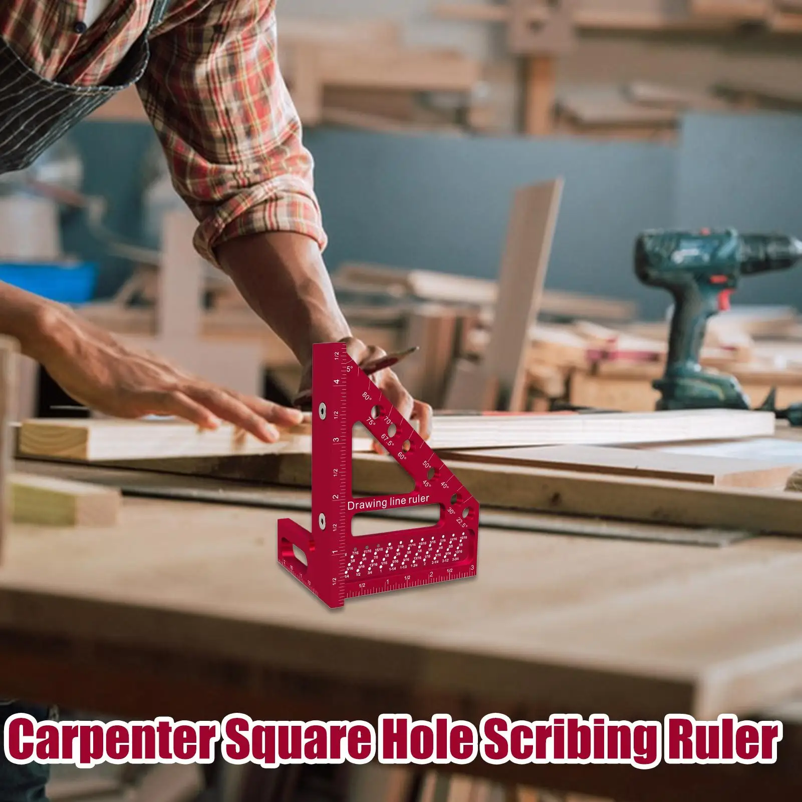 Carpinteiro quadrado precisão carpintaria enquadramento ferramentas transferidor régua 22.5-90 graus liga de alumínio linha desenho ferramenta