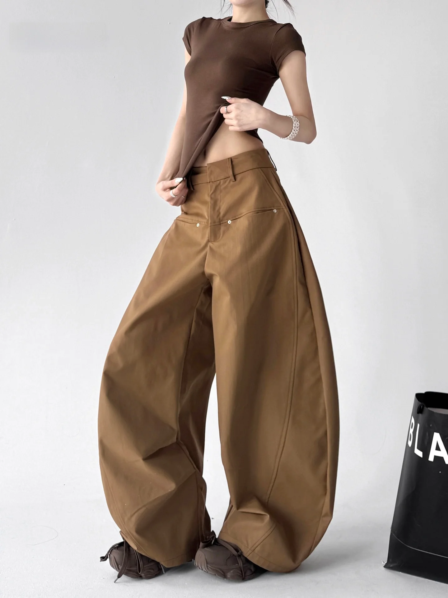 

Карамельные брюки с высокой талией свободного кроя, повседневные, широкие, женские, весна 2026, новые, универсальные, удобные