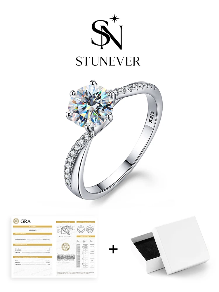 925 Sterling Silver Fashion Luxury 1CT Twisted Arm Classic Shiny Moissanite Diamond Rings for Women Engagement Marriage Jewelry