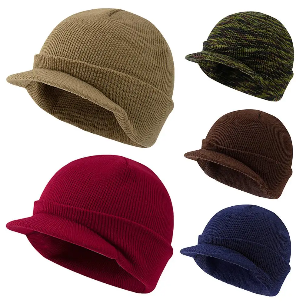 Gorros de lana Sombreros de ala corta Estilo militar Gorra Jeep Sombreros de punto Gorras con visera Color sólido Otoño e invierno Moda cálida y versátil