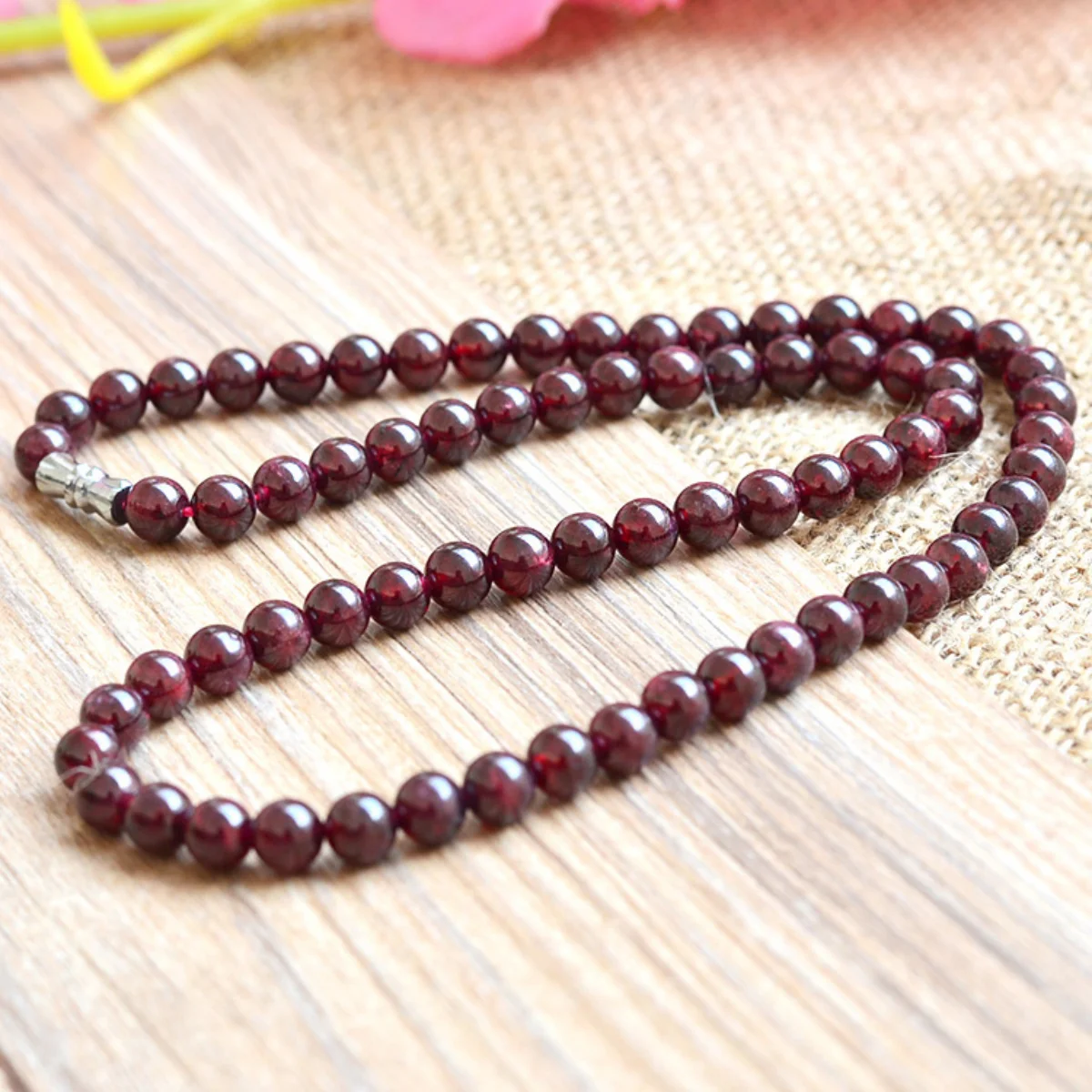 Accessory Crafts 6mm Round Red Garnet Necklace Chain Jewelry Party Wedding Handmade Gifts 18inch Lucky Stones Balls Women Gifts