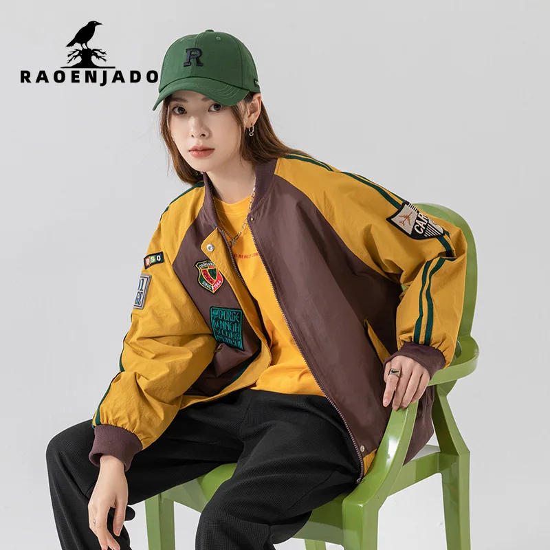 

Женская весенне-осенняя бейсбольная куртка с лоскутной вышивкой в пилотном стиле с карманами Верхняя одежда Свободное повседневное пальто