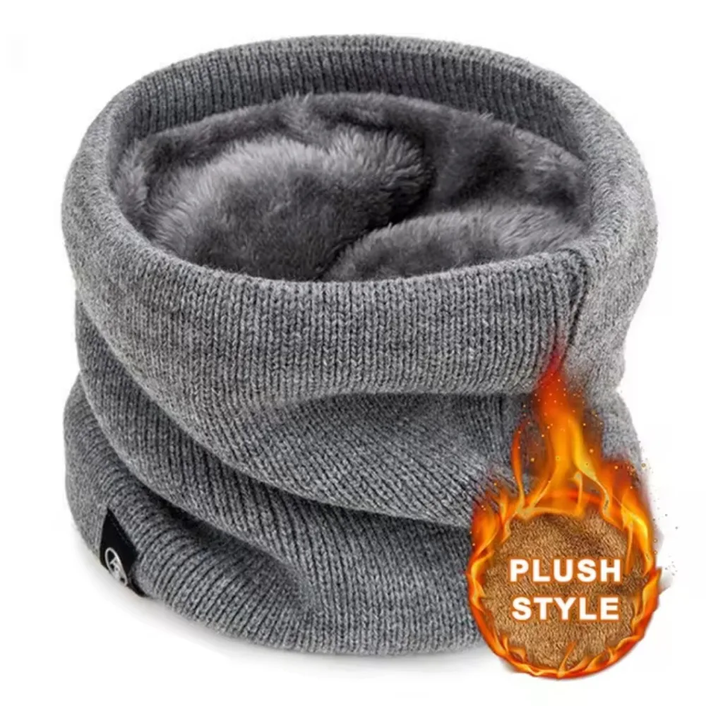 Unisex Solid Cashmere Plush Warm Winter Ring Scarf Women Men Knitted Full Face Mask Snood Neck Windproof Scarves Thick Muffler