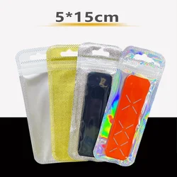 Plástico Ziplock Package Bag, Canetas, Couro, Chaveiro, Watch Band, Jóias, Bolsa, Selagem, Maquiagem, Escova, Embalagem, 5x15cm, 50Pcs