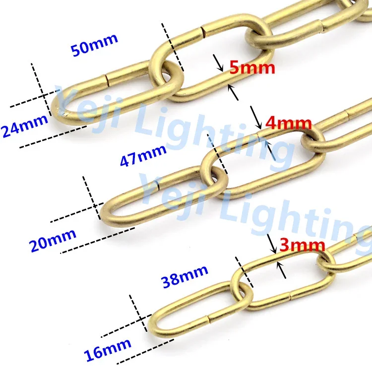 Pure copper brass chains 3 / 4 / 5 / 6 / 8mm Rust brass chain for chandeliers hotel lights crystal lamp retro led pendant lamps