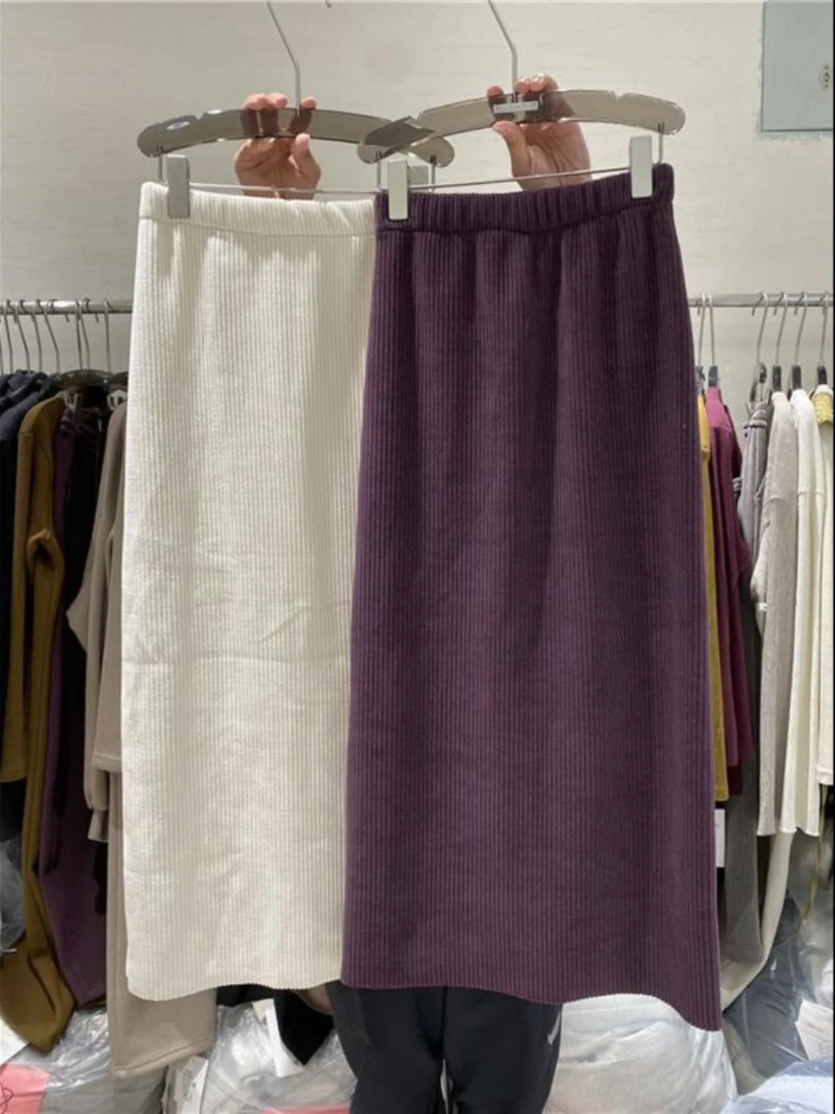 Jupe trapèze coréenne grande taille pour femmes avec fente coupe ample automne hiver jupes polyvalentes en velours côtelé taille haute Midi...