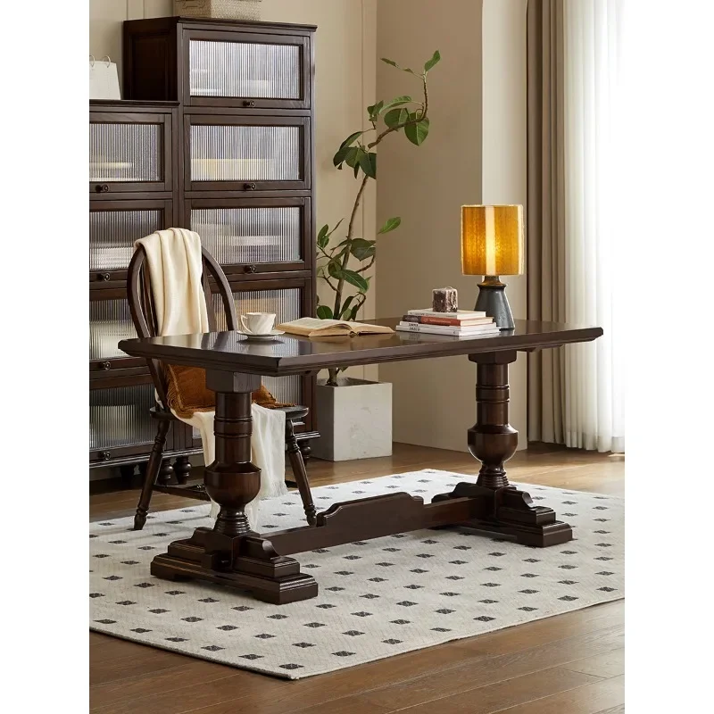 Kanas American all-solid wood desk French country retro workbench light luxury all-log computer table furniture