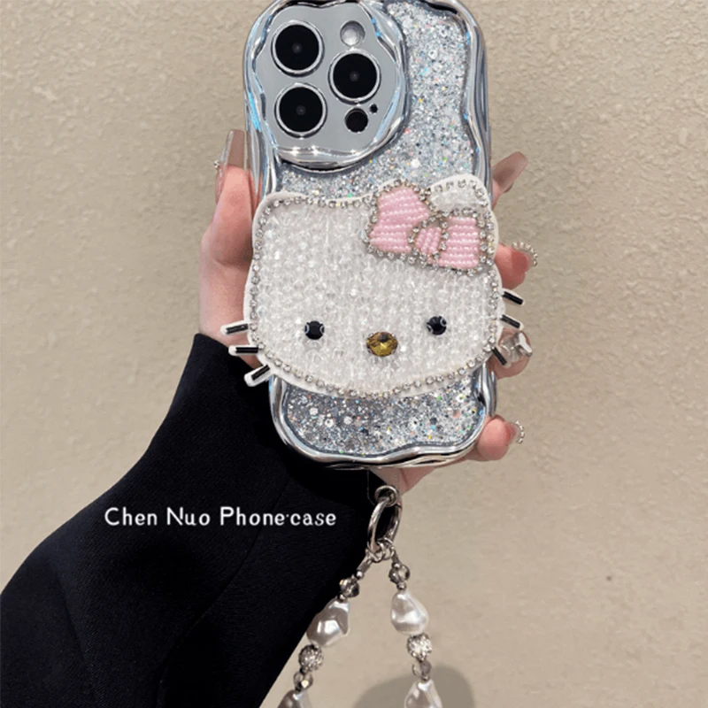 Kawaii Apple Phone Case Flash Diamond Applicable To Iphone 13/14/15 Promax Kt Cat Back Clip 12 13Pro Mobile Phone Case Girl Gift