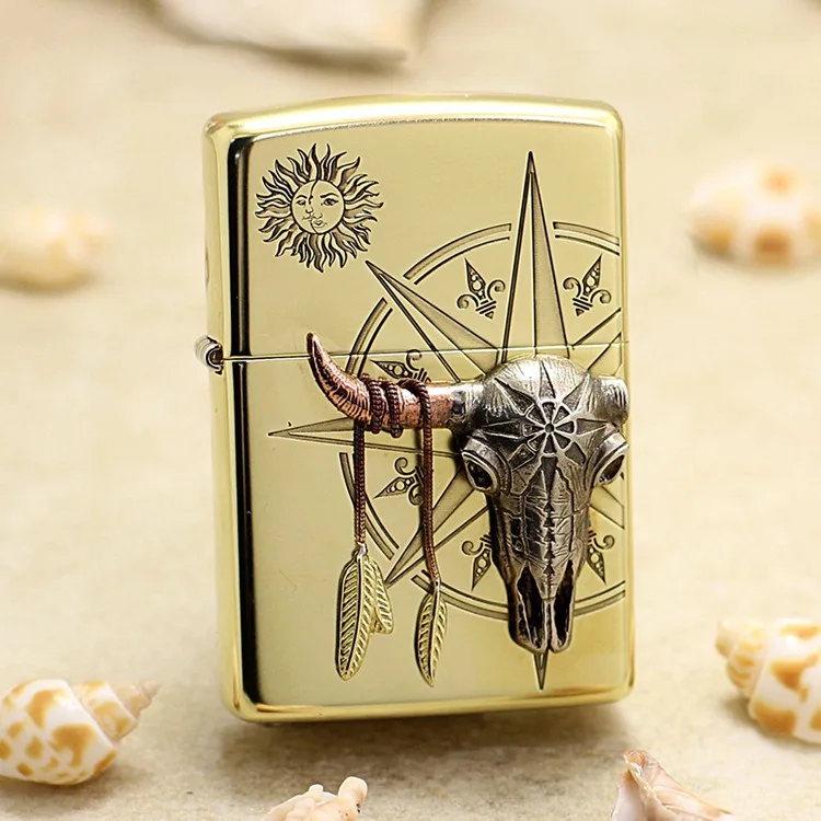 

Оригинальная зажигалка Zippo из чистой меди с изображением коровьего черепа, медная ветрозащитная сигаретная керосиновая зажигалка, подарок с кодом против подделки