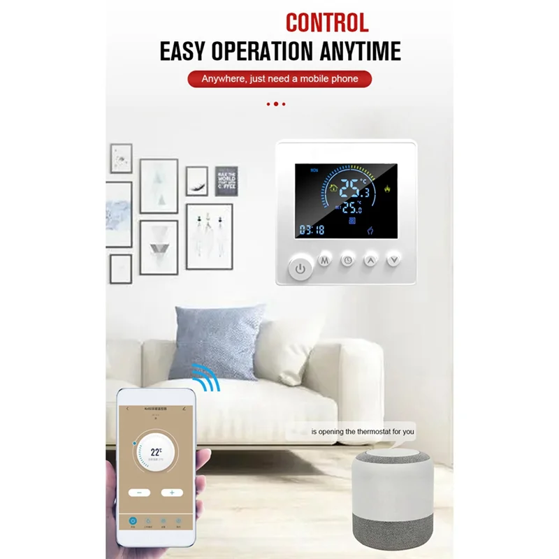 A45U TUYA Thermostat Temperature Controller Water Electric Floor Heating TRV Digital LCD Display Wall Mounted