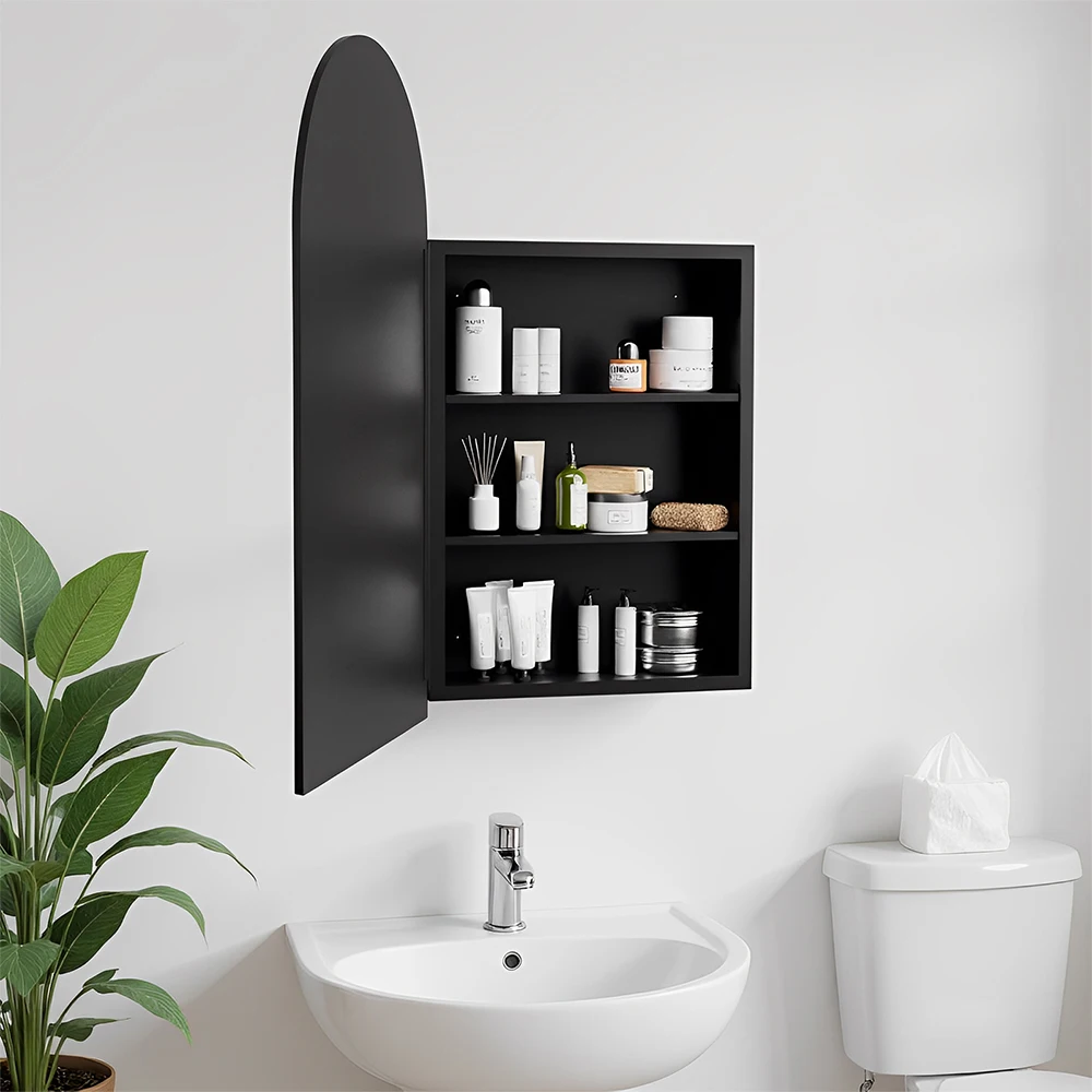 

Ready Assembled Arched Bathroom Mirror Cabinet Curved Arch Wall Mounted Storage Cupboard with Adjustable Shelf