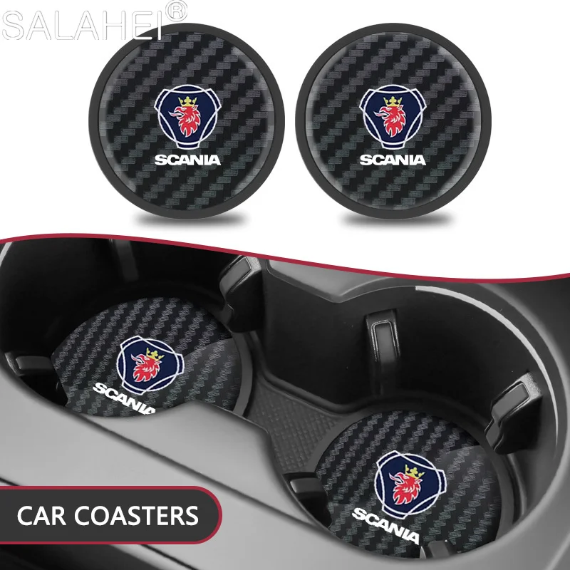 2pcs Car Water Coaster Cup Pads Non-Slip Mats For Scania K250 K280 K310 K320 K490 SERIE G P S SerieX 93 9-3 900 9000 Accessories