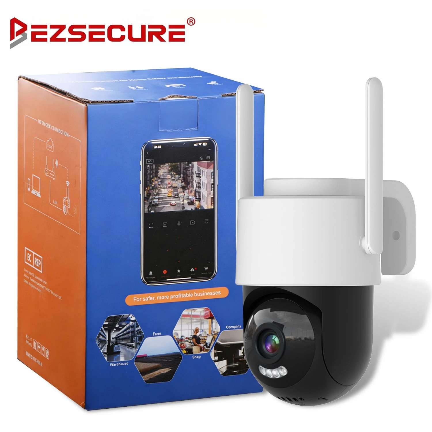 

Уличная Wi-Fi IP-камера Bezsecure Tuya 5 МП с PTZ, водонепроницаемая, для домашней безопасности, с полноцветным ночным видением