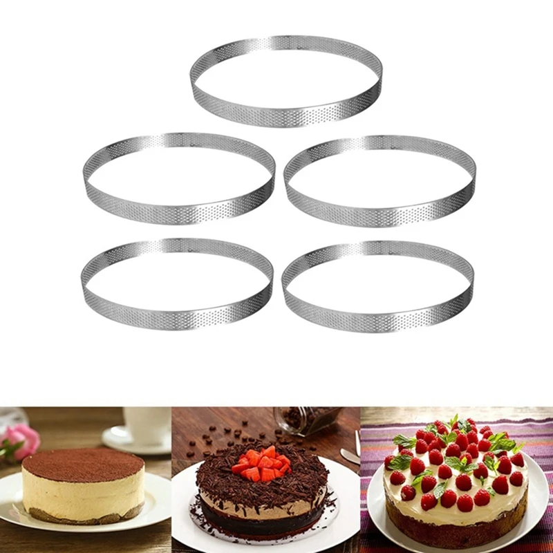 5 paquets 20Cm 10 pièces anneaux à tarte circulaires avec trous en acier inoxydable tarte aux fruits Quiches gâteau Mousse moule cuisine moule de cuisson