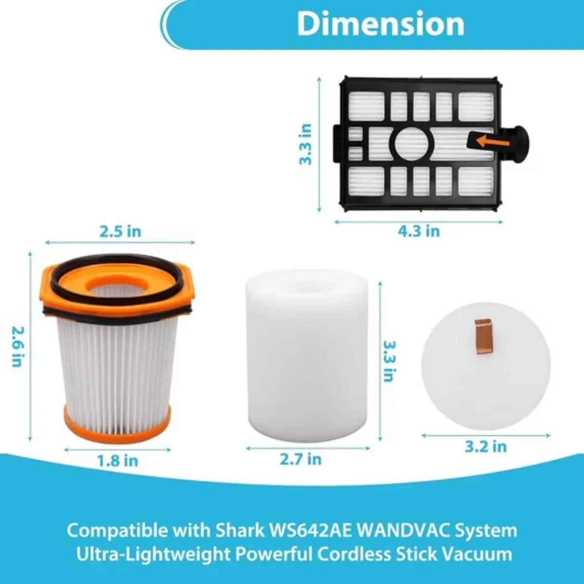 Home Times Replacement Filter Foam Kit for Shark Wandvac Cordless Stick Vacuum WS640AE