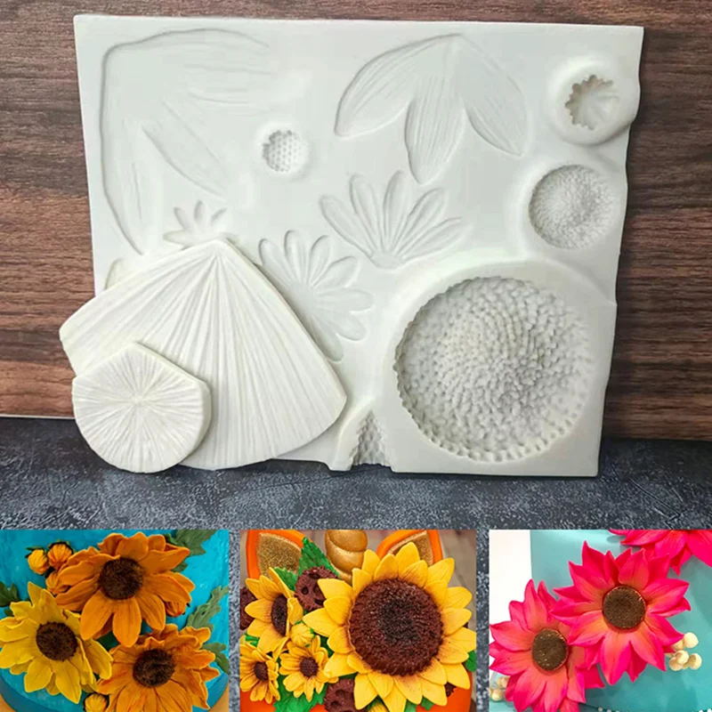 Sunflower Leaves Silicone Mold Resin Kitchen Baking Tool Cake Dessert Lace Decoration DIY Chocolate Candy Pastry Fondant Moulds