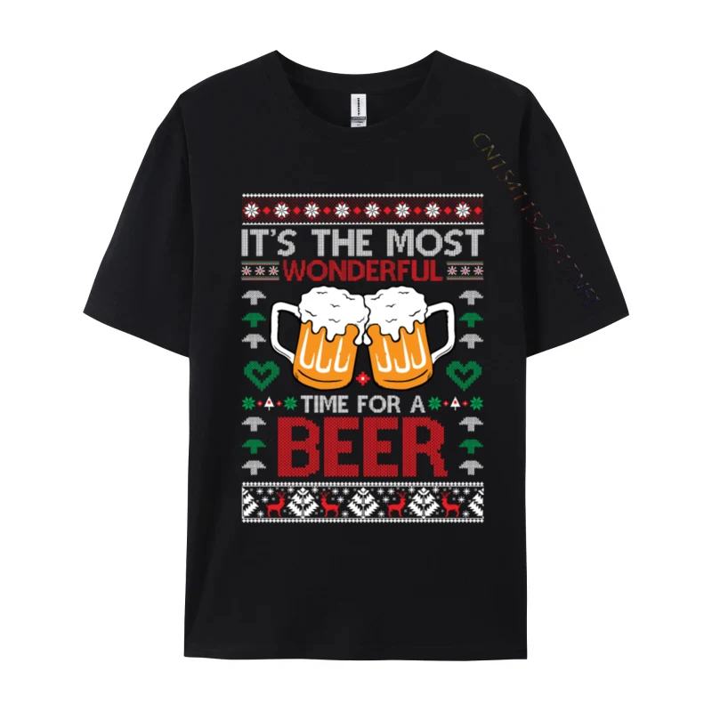 Wonderful Time For A Beer Ugly Christmas Sweaters T-Shirts Vintage Printed Tee Cheers T-Shirts Party Premium Cotton Tops