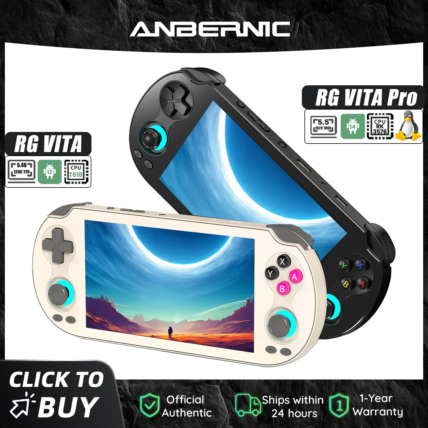 Console de Jogo Portátil Anbernic RG VITA/RG VITA Pro, Player de Jogos Retro Android, 5000mAh, Suporta RixelHK, Wifi, Multi-jogador Online
