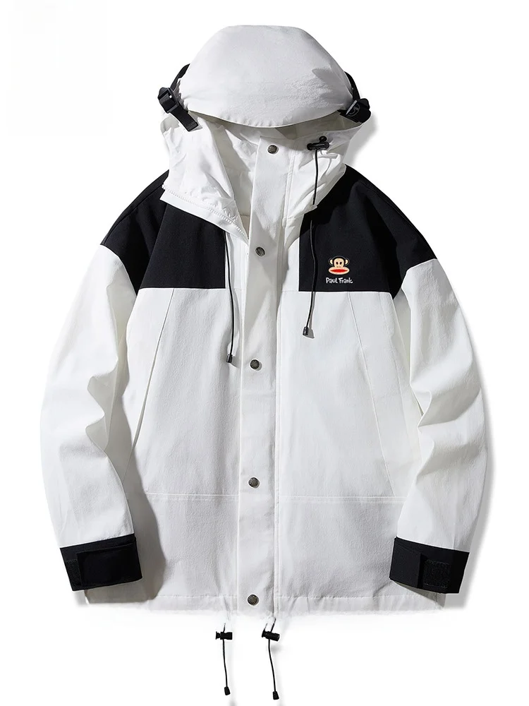 

PaulFrank ex Loose Fit Hiking Jaet Outdoor Windproof Zipper Closure Long Sve Youthful Trendy Poly Fiber Hooded Coat