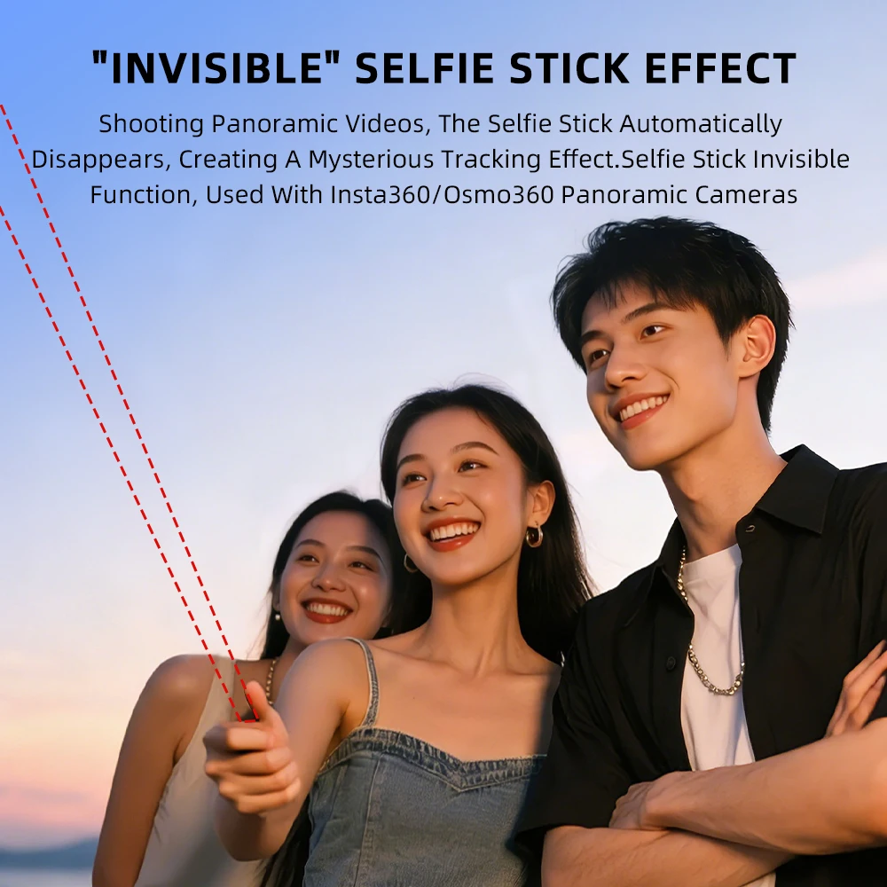 BRDRC For DJI/Insta360 Action Camera Selfie Stick, Invisible Extendable Pole, 6-Section Telescopic, 1/4