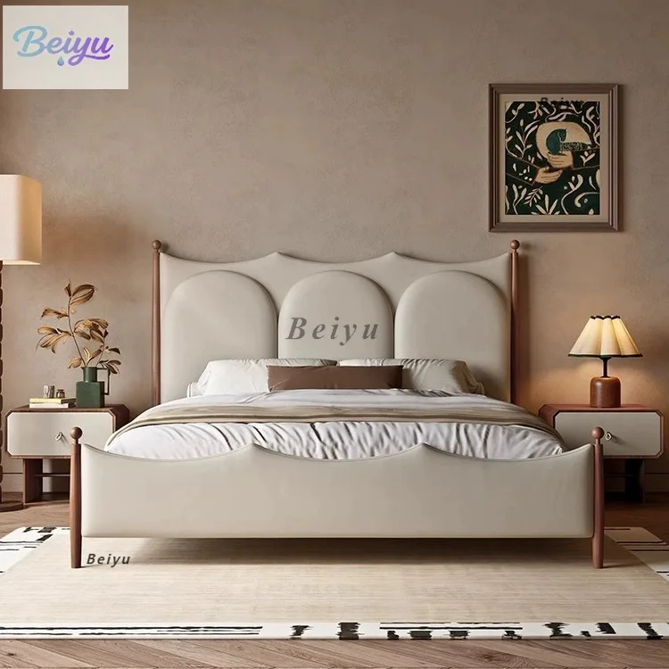 

American retro high-end atmospheric solid wood leather bed light luxury simple antique bed simple storage double wedding bed