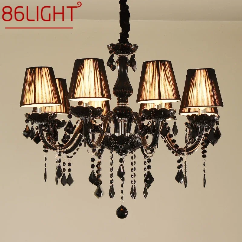 

86LIGHT European Style Crystal Pendant Lamp Black Candle Lamp Luxurious Living Room Restaurant Bedroom Villa Chandelier