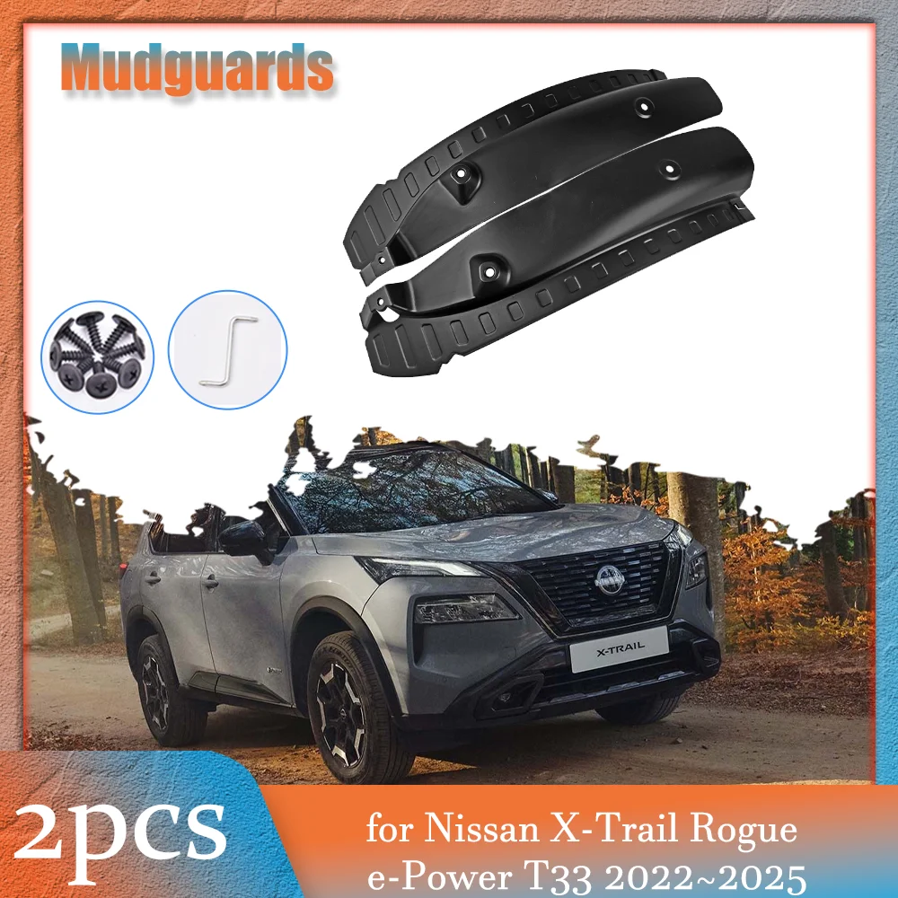 2pcs Mudflaps for Nissan X-Trail Rogue e-Power T33 2022~2025 Inside Mud Flaps Splash Guards Mudguards Rear Fender Accessories
