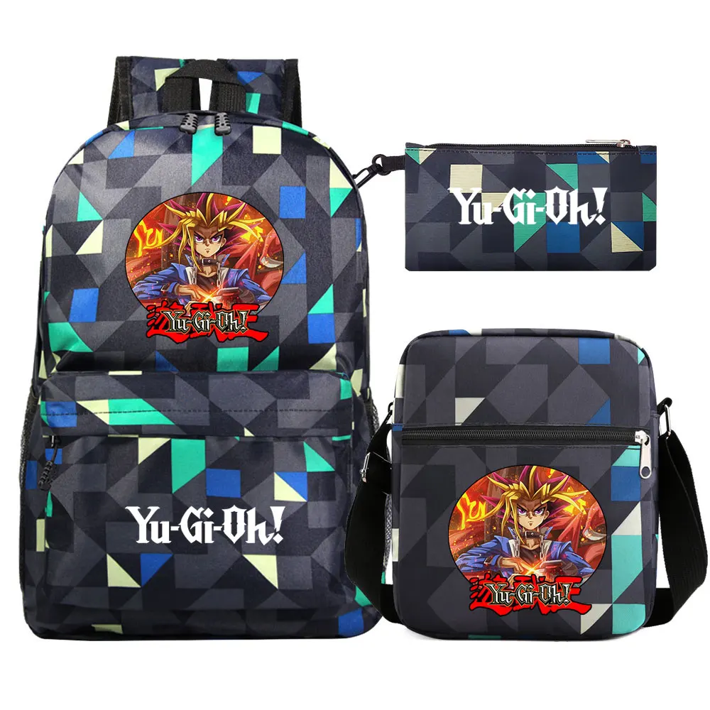 Novo anime yu-gi-oh 3 pçs menino menina crianças sacos de livro escolar mochila de viagem bolsa de ombro saco de caneta para homens