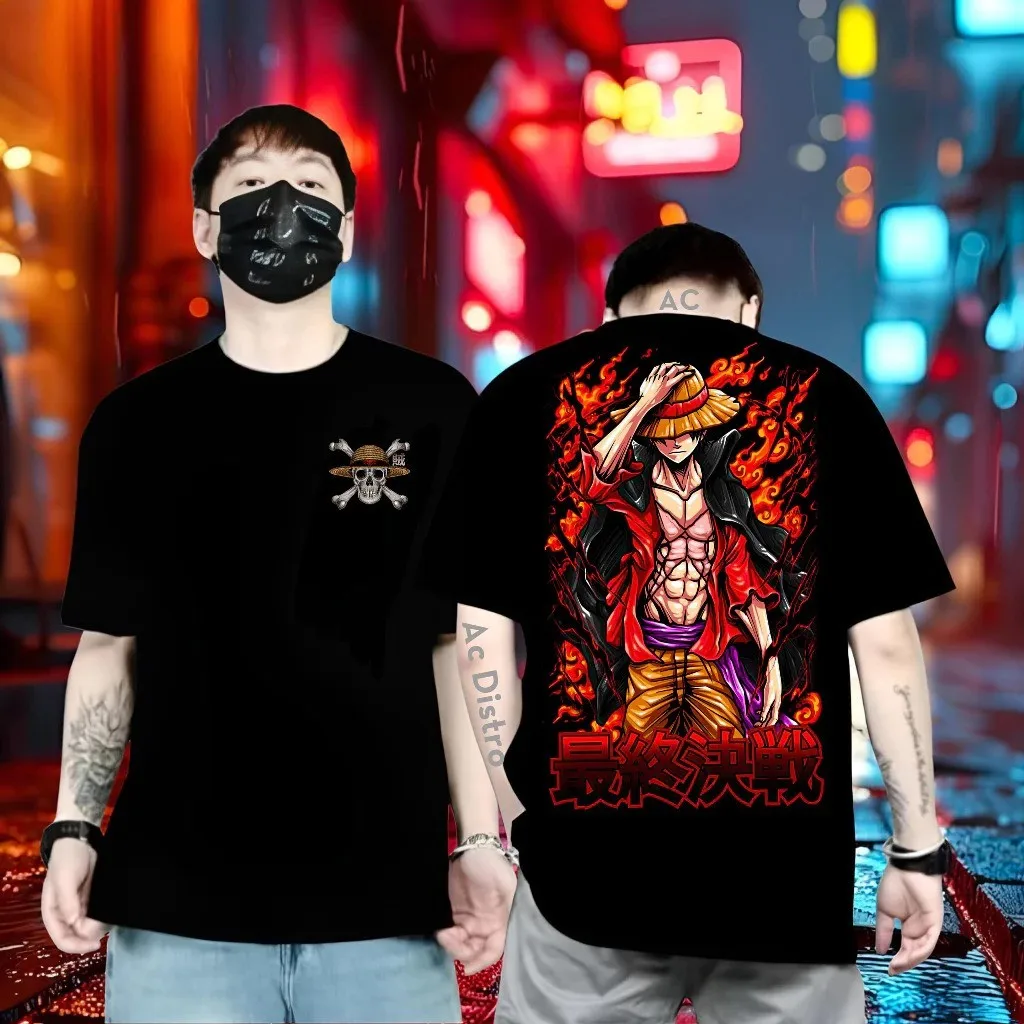 Anime One Piece Anime Munch D. Luffy Pattern 2025 Summer New Hot Selling Men's Women's Casual Loose Hip Hop Pure Cotton T-shirt