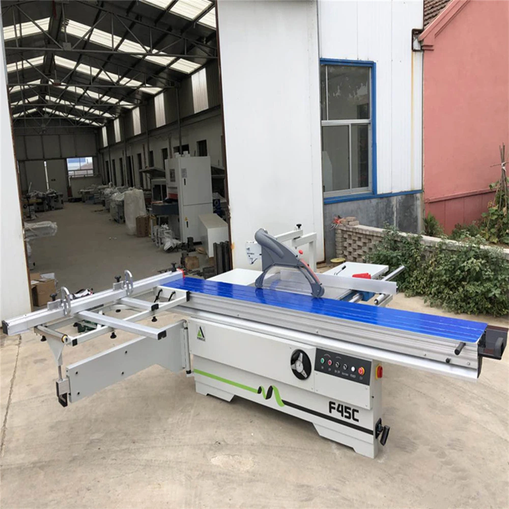 Sierra de panel de mesa deslizante para carpintería de alta calidad, 45 y 90 grados, máquina cortadora de madera, sierra de cinta automática para trabajo de madera