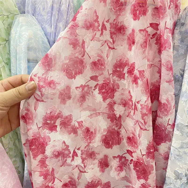 Hochwertiger, halbtransparenter Jacquard-Chiffon-Stoff im chinesischen Stil mit Blumenmuster, weiche Sonnenschutzkleider für Damen