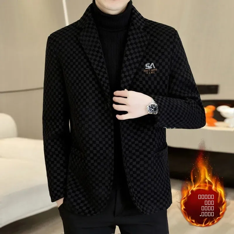 

Autumn Winter Men's ort Thiened Woolen Suit Jaet Casual Leisure Fce Lined Large Coat Sli Slim Fit Sport Scene