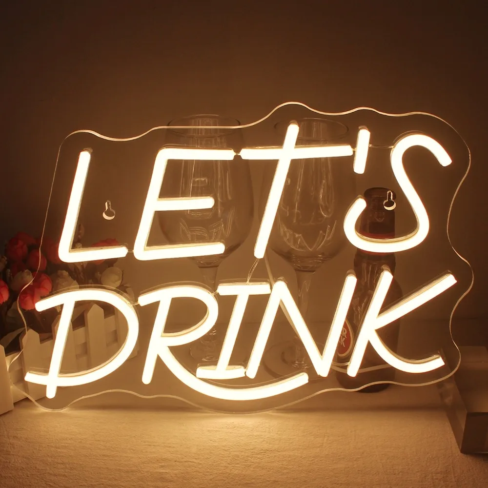'LET'S DRINK' Neon Sign, Wall-Mounted Neon Light Suitable for Party/Rooms/Holiday Gift, Party Decor, Neon Wall Light, Wall Decor