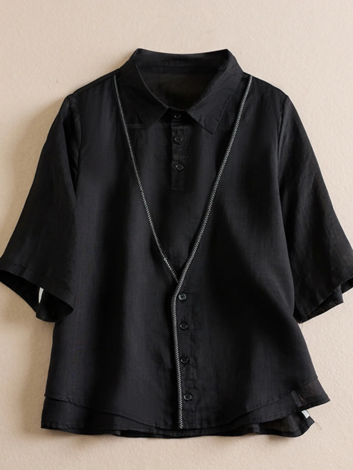 

Ele Color Лоскутное свободное хлопково-льняное платье большого размера, женское универсальное свободное платье с отложным воротником Five Sv...