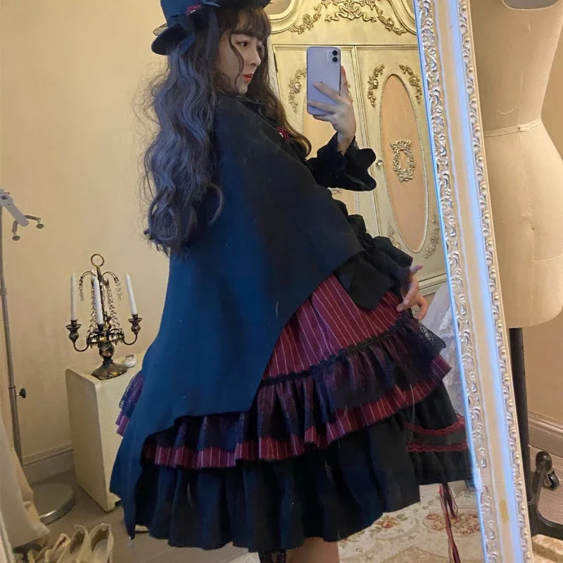 Wiktoriańska sukienka Gothic Lolita damska elegancka róża koszula na Halloween wełniana narzutka sukienka damska w stylu Harajuku Y2k