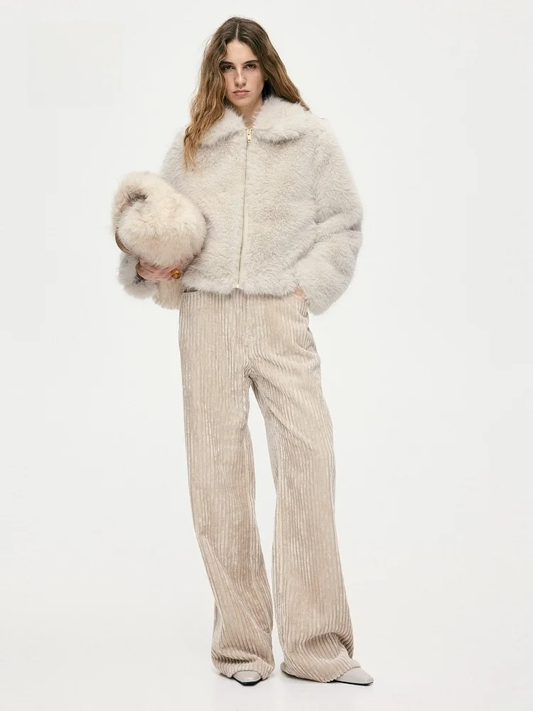 

Модное теплое пальто с длинными рукавами и мехом для женщин H&M 35022 из полиэфирного волокна, премиум-качество