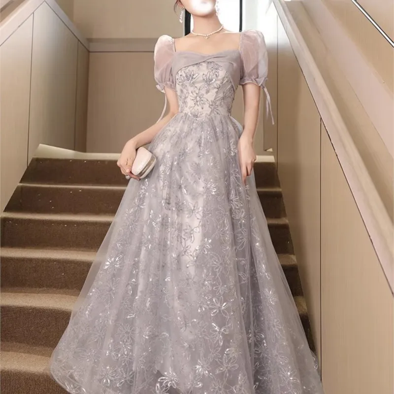 

Gray Dress New Banquet Elegant Light Luxury Minority Host Adult Ceremony Women's