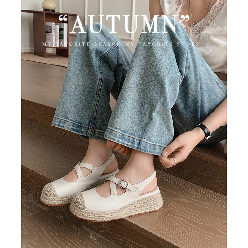 2026 new spring summer women sandals natural leather plus size 22-25cm kid suede/sheepskin+pigskin cross-strap women shoes