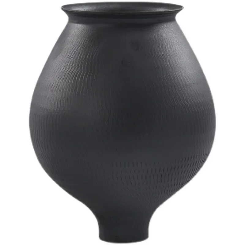 New Chinese Zen Black Crude Pottery Pot Decoration High-Grade Ceramic Vase