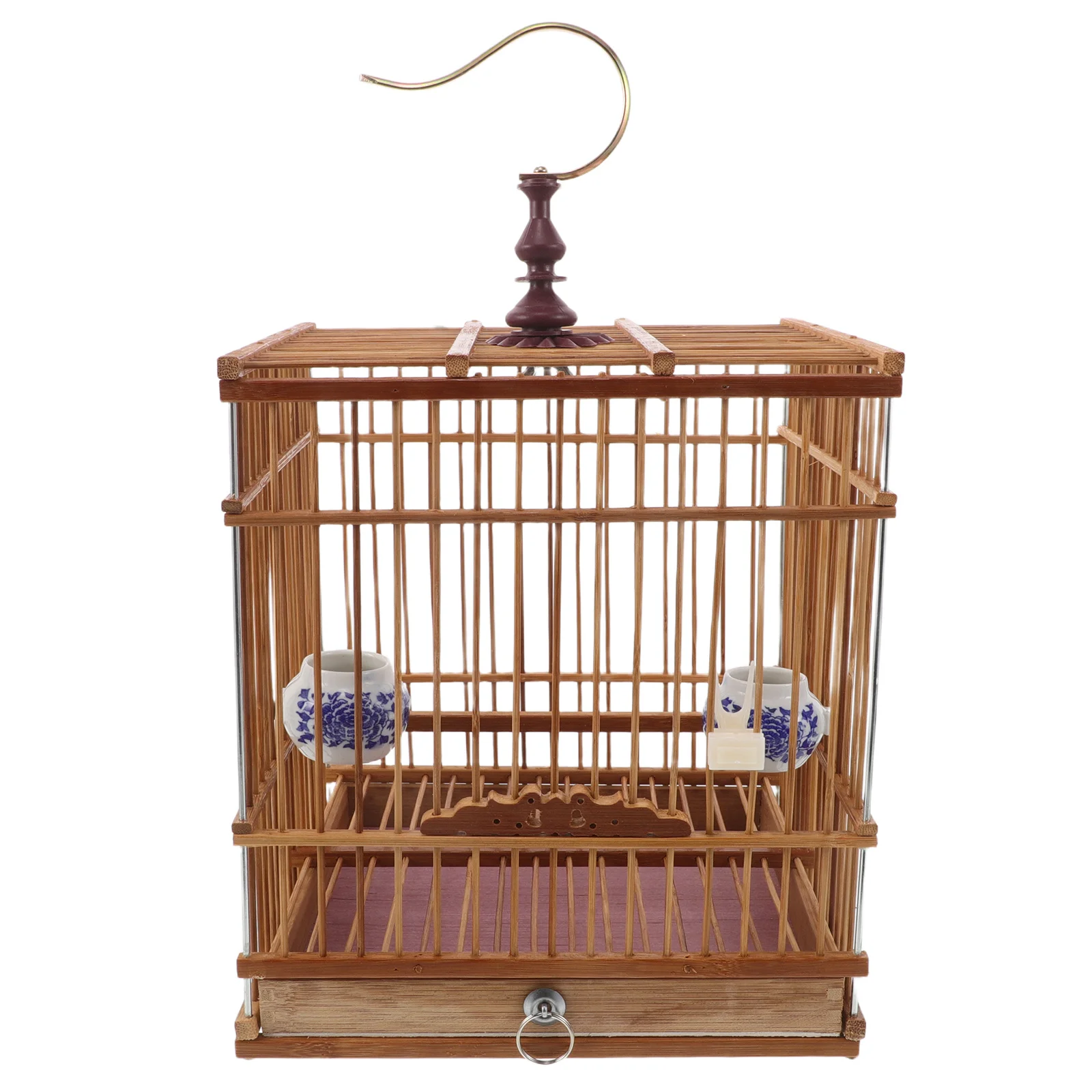 

Bamboo Bird Cage Carbonized Finish Rectangular With Removable Tray Hanging Hook For Finches Zosterops Small Parrots Pet
