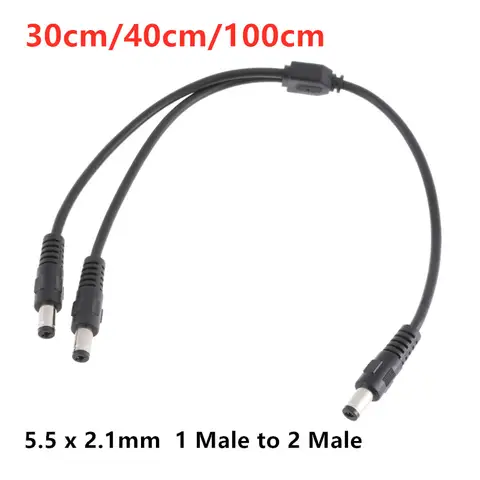 30cm/40cm/100cm 2 way DC Power adapter Cable 5.5mmx2.1mm 1 male to 2 Male Splitter connector Plug extension for CCTV LED strip