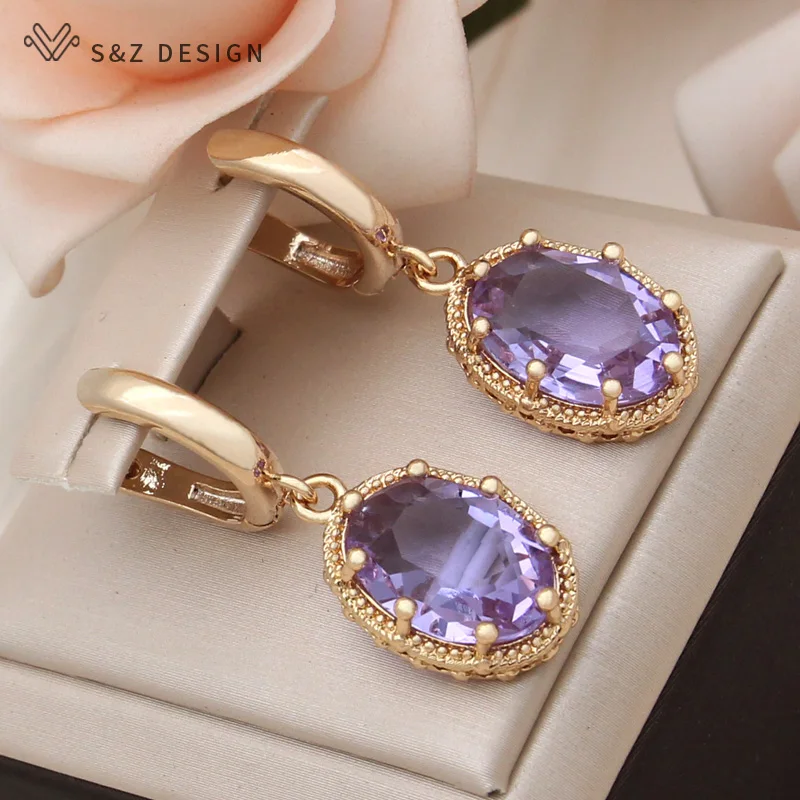 S&Z DESIGN New Fashion Egg Shape Oval Cubic Zirconia Drop Earrings Jewelry Sets For Women Wedding Pendant Necklace Party Gift