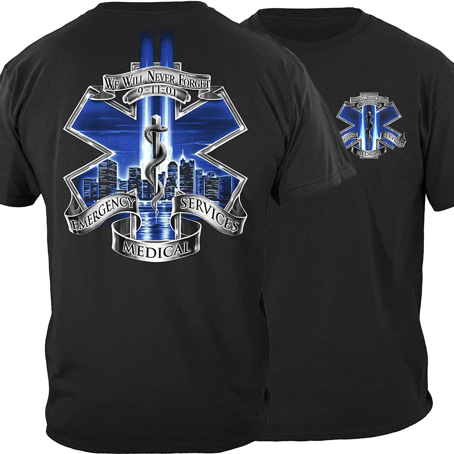 Never Forget 9-11-01. Star of Life EMS Paramedic T-Shirt 100% Cotton O-Neck Summer Short Sleeve Casual Mens T-shirt Size S-3XL