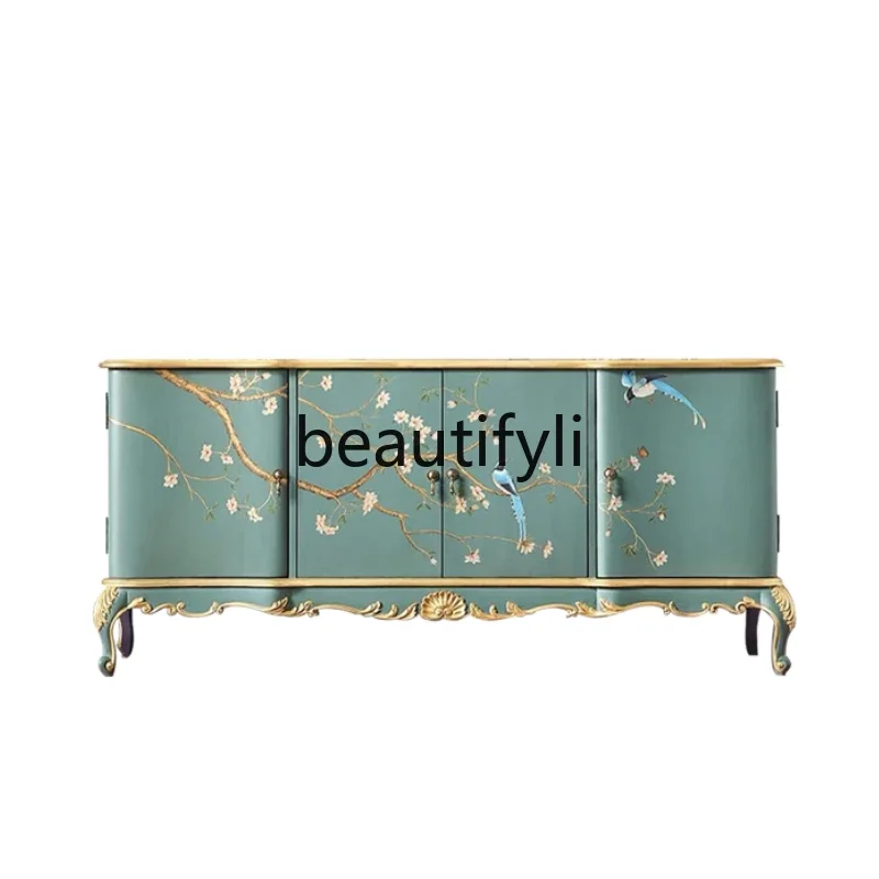 

French painted entrance cabinet household living room wall decorative cabinet light luxury solid wood art storage side cabinet