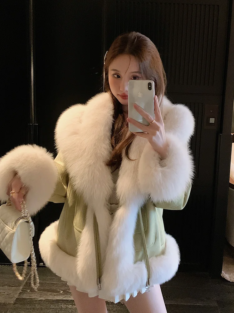 2024 New Real fur,Fall winter  Real Fox Fur Collar Double-sided Cashmere jackets and Coat Luxury real fox fur coats SI213