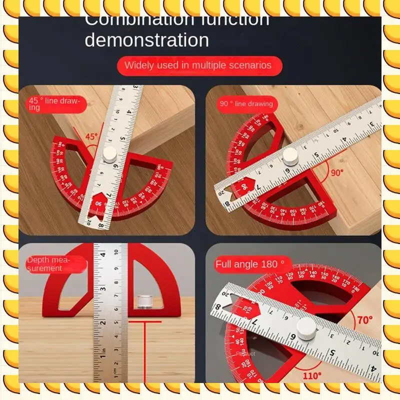 

BAAU Multi-Functional Angle Ruler Movable Angle Ruler Angle Finder 45/90 Degree Semi-Circular Measuring Aluminum Alloy 8 Inch