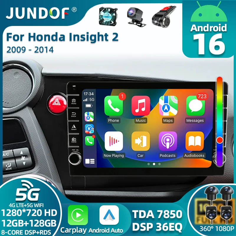 Android 16 Carplay Auto Car Radio Multimedia Player For HONDA INSIGHT 2009-2014 Navigation Autoradio GPS Stereo 2din Head Unit